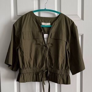 LOFT Olive/Khaki Tie-Front Top